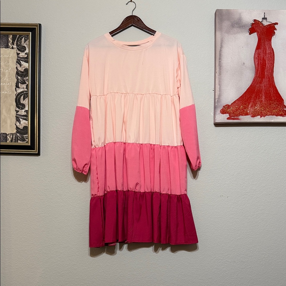 Pink Ombre Long Sleeve Dress